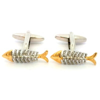 Gold Silver Fish Bone Cufflinks