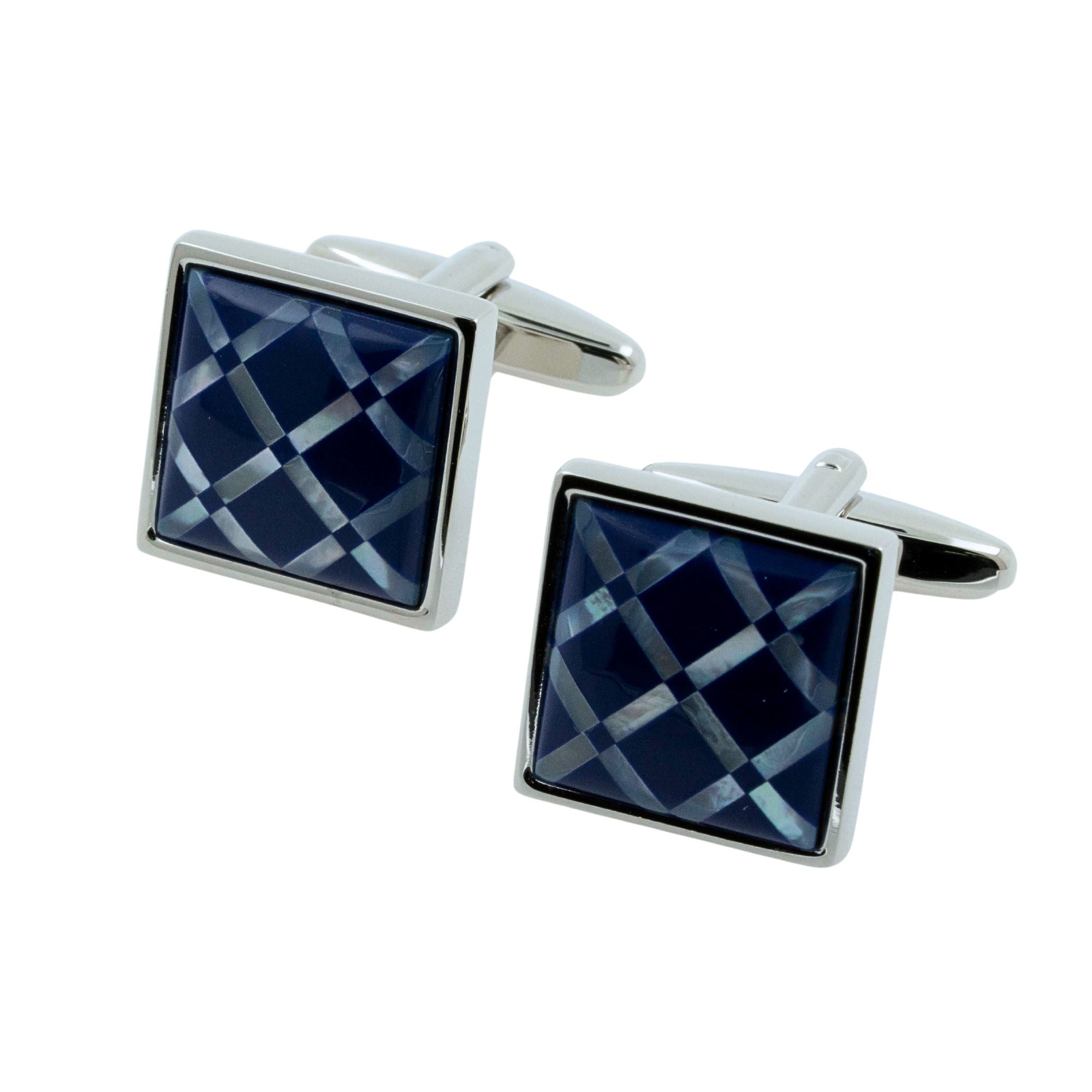 Navy Blue Tile on Mother of Pearl Cufflinks Classic & Modern Cufflinks Clinks Australia 