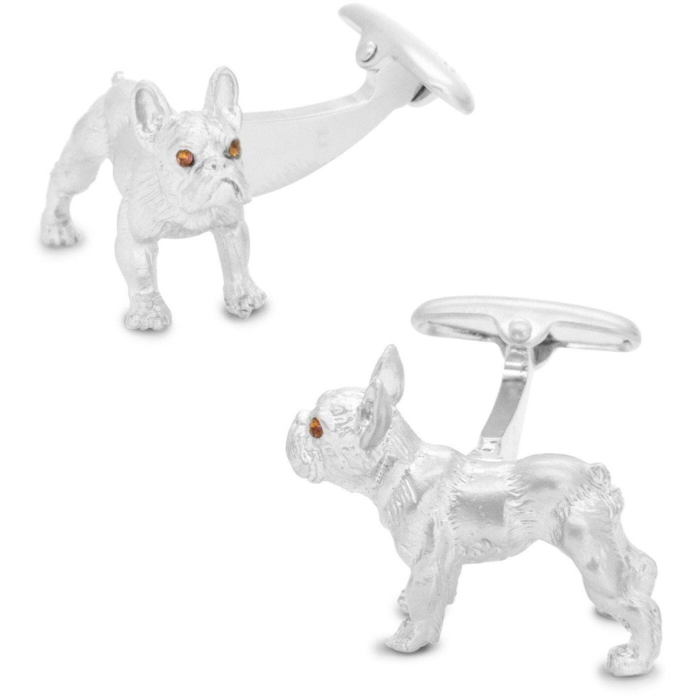 Silver Bulldog Cufflinks with Brown Crystal Eyes Novelty Cufflinks Clinks Australia Silver Bulldog Cufflinks with Brown Crystal Eyes 