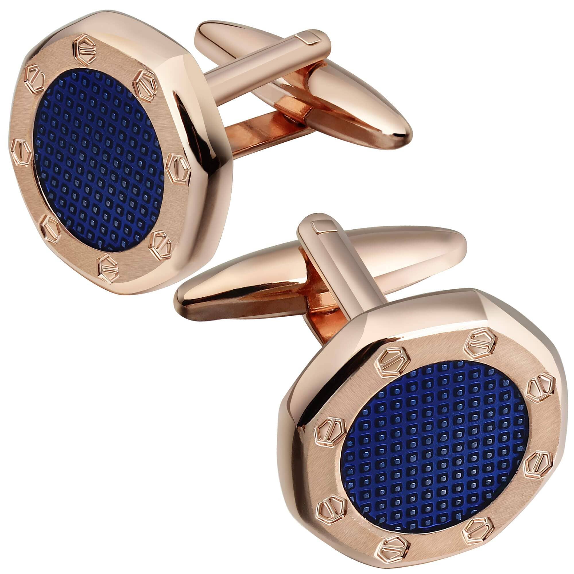 Brushed Rose Gold with Blue Texture Cufflinks Classic & Modern Cufflinks Clinks Australia Default 