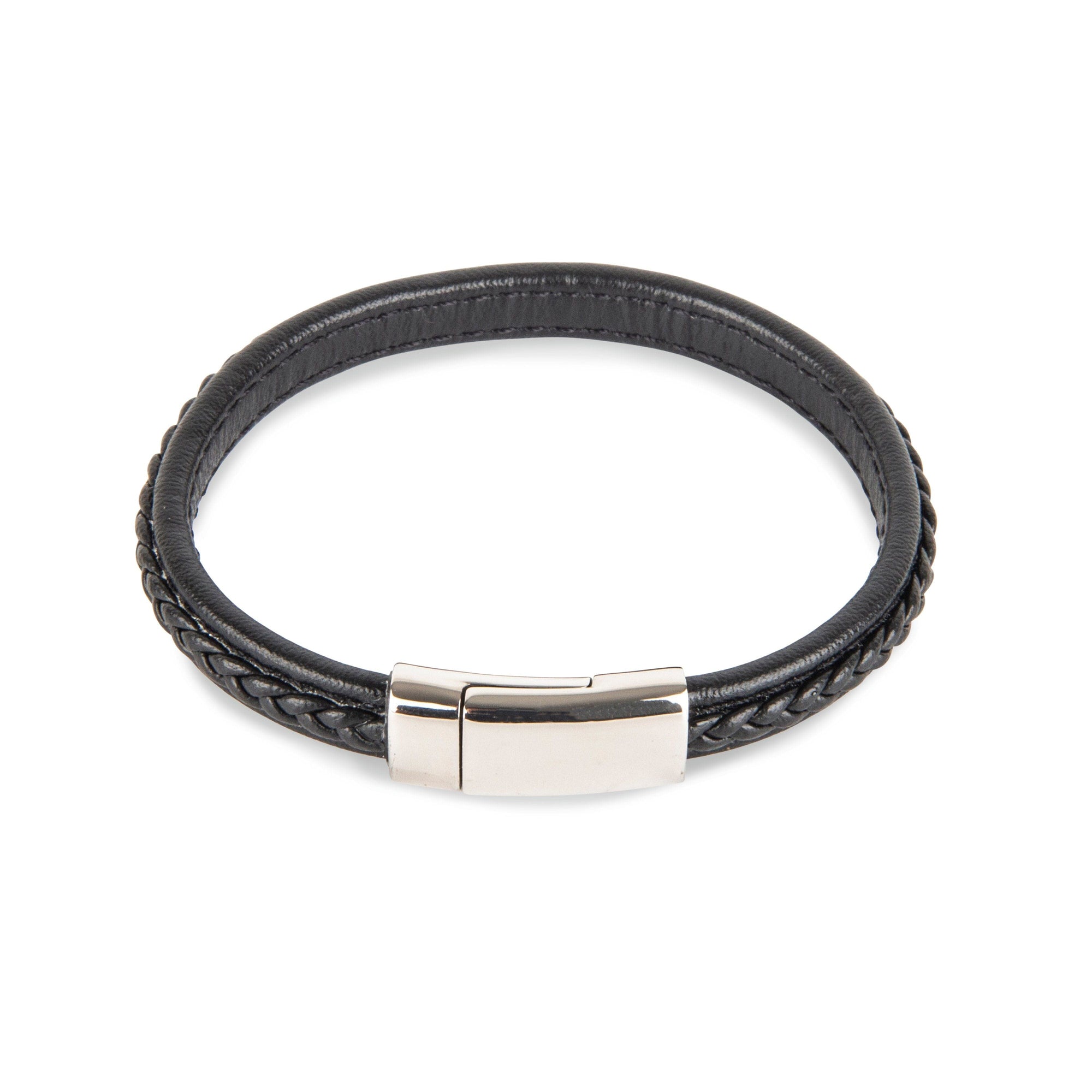 Black Leather Bracelet with SS Brick Clasp Bracelet Clinks Australia Default 