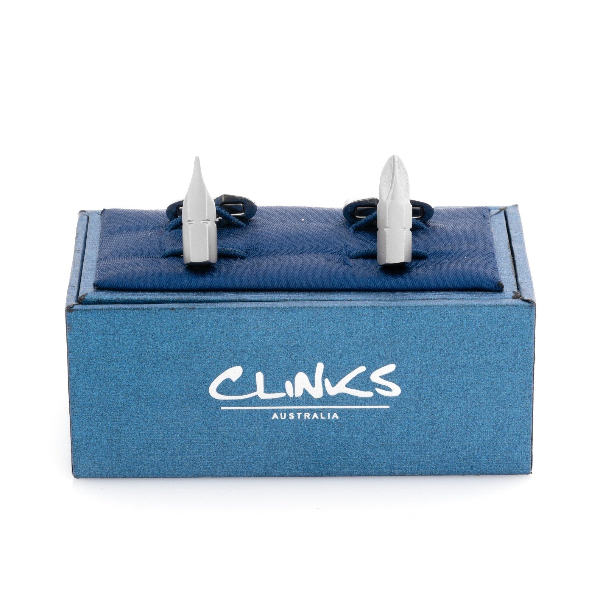 Screwdriver Bit Flat-head and Phillips Brushed Silver Cufflinks Novelty Cufflinks Clinks Australia 