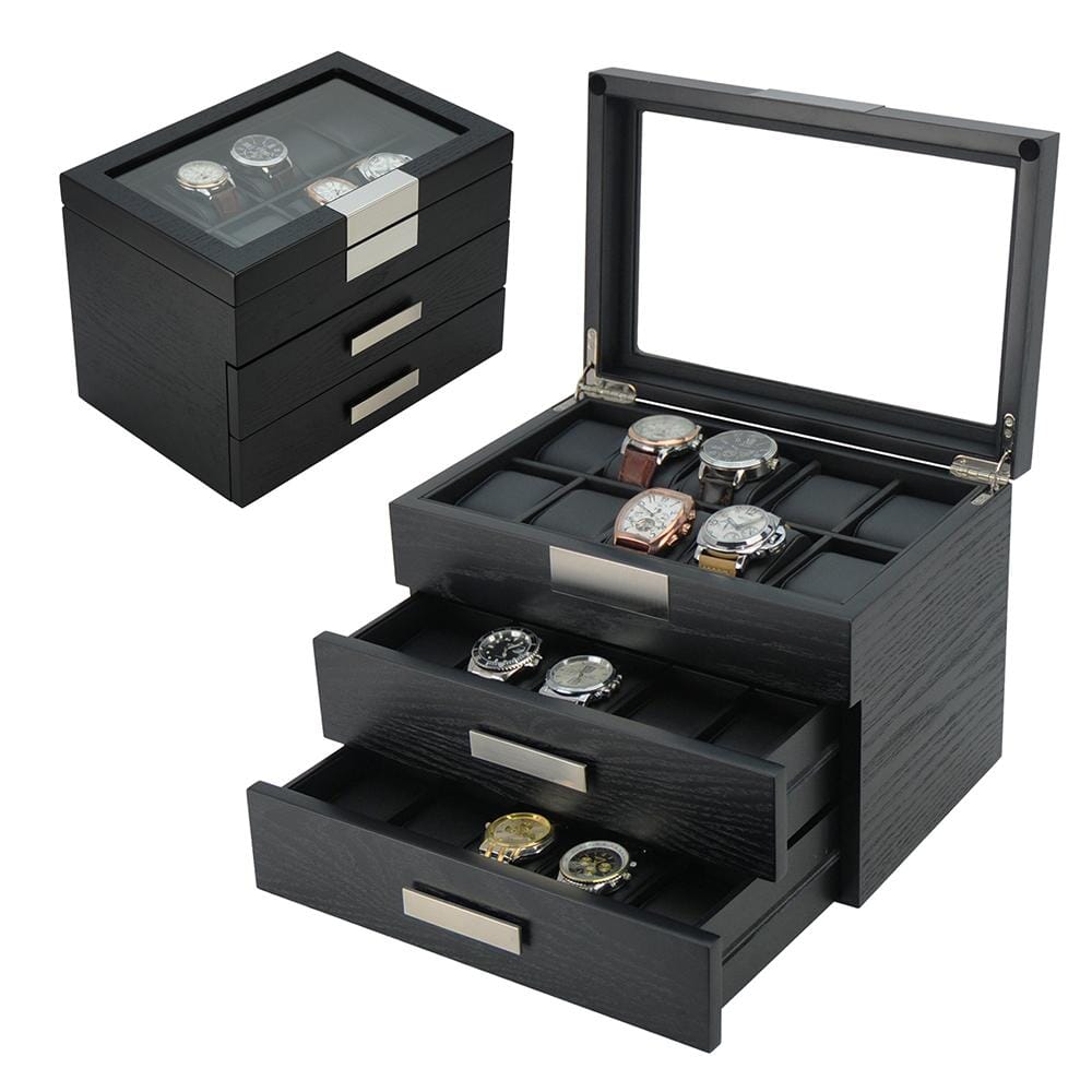 Black Wooden Watch Box for 30 watches Watch Boxes Clinks 