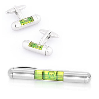 Green Spirit Level Cufflinks & Tie Bar Set Gift Set Clinks Australia Default 