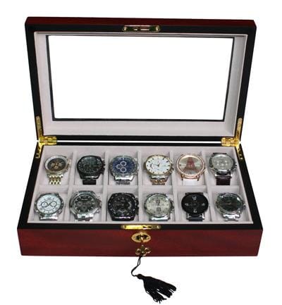 Cherry Wooden Watch Box for 12 Watches Watch Boxes Clinks 