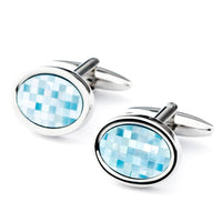 Blue Mother of Pearl Mosaic Oval Cufflinks Classic & Modern Cufflinks Clinks Australia