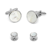 Silver Round Mother of Pearl Cufflinks and Stud Set Stud Sets Clinks Australia