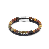 Beaded Jasper & Leather Weave Double Bracelet Bracelet Clinks Australia