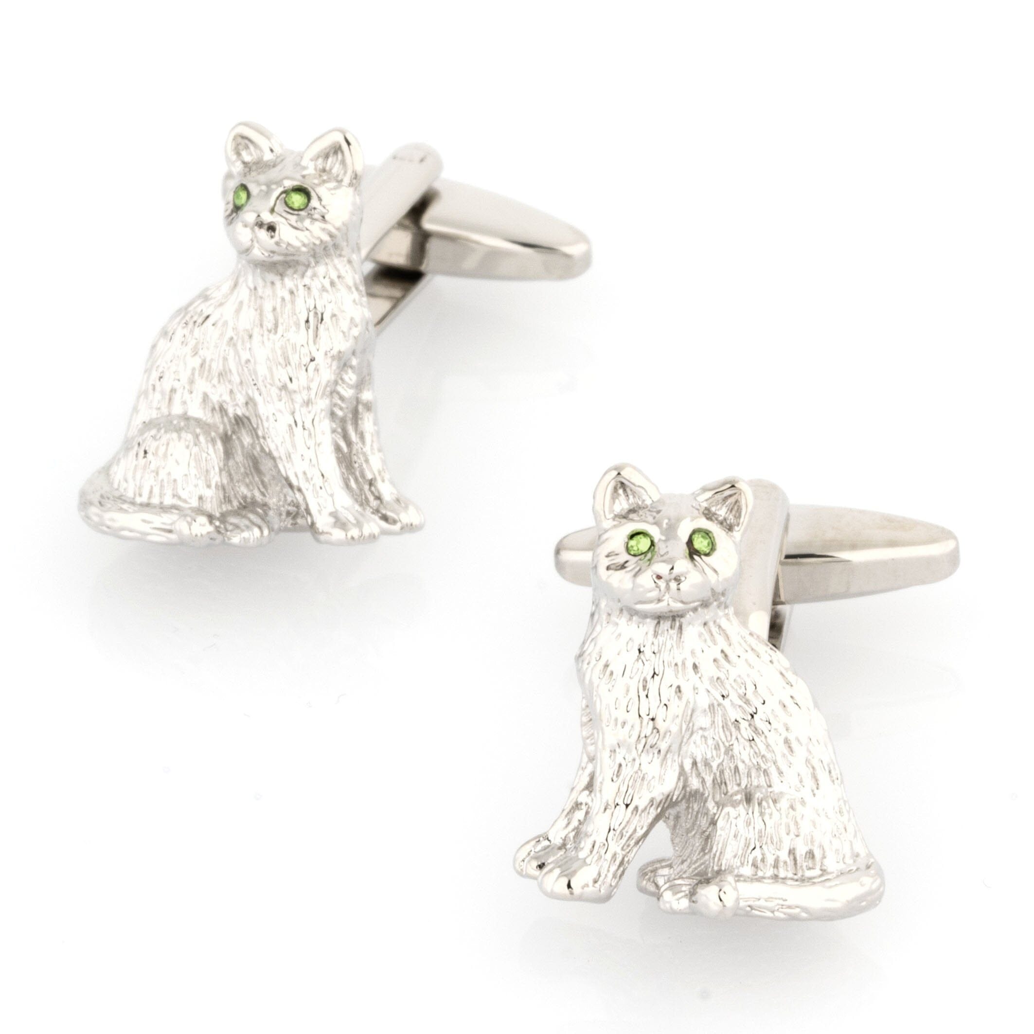 Silver cat with Crystal Eyes Cufflinks Novelty Cufflinks Clinks Australia 