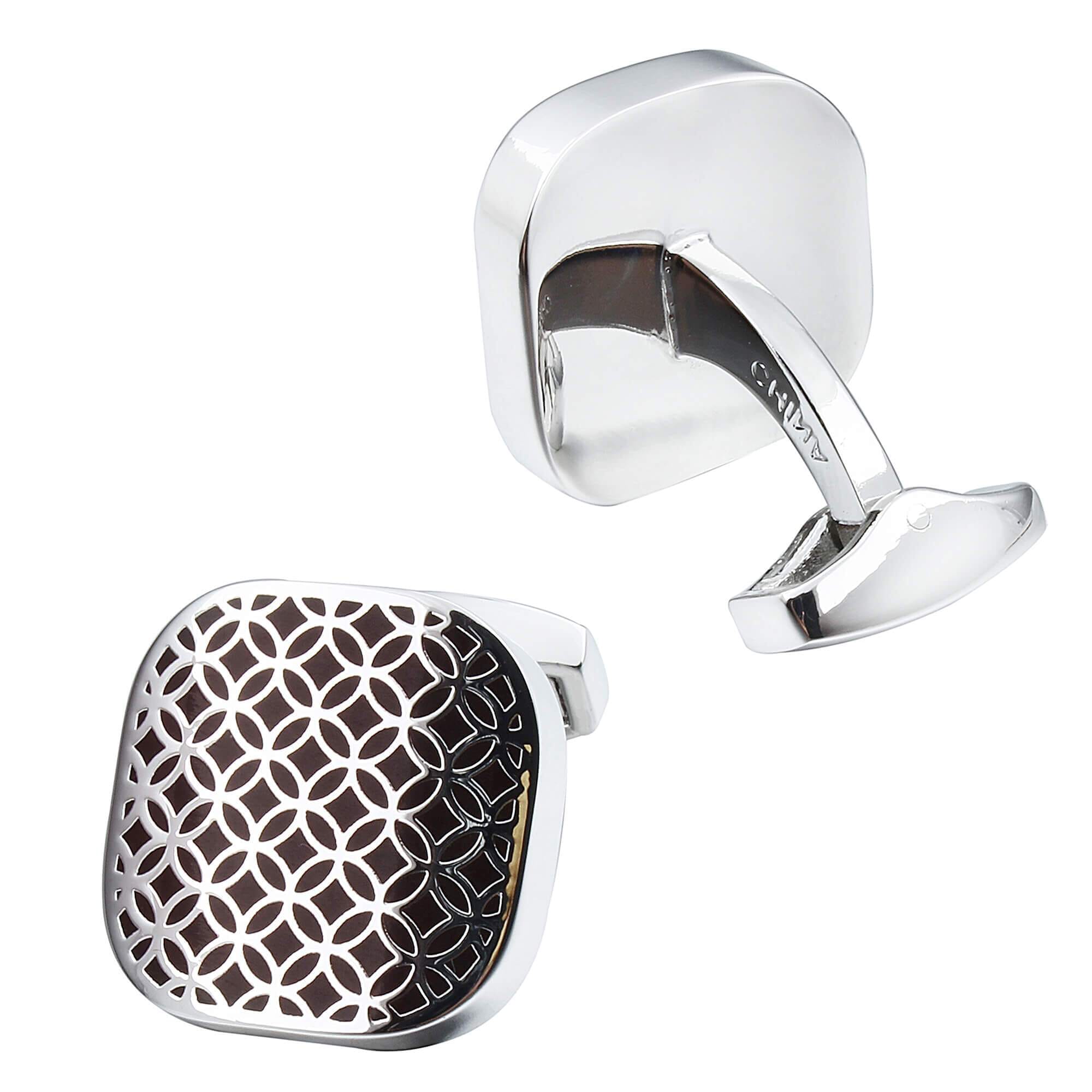 Coffee Enamel & Silver Filagree Design Cufflinks Classic & Modern Cufflinks Clinks Australia 