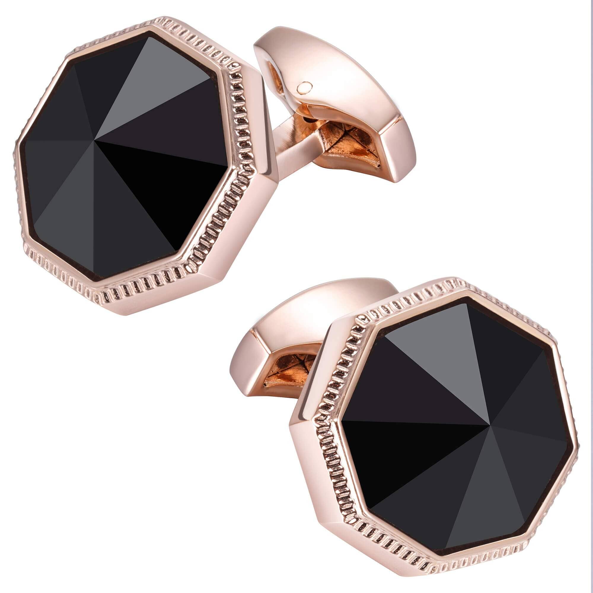 Faceted Black Onyx in Rose Gold Cufflinks Classic & Modern Cufflinks Clinks Australia 