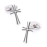 Fleurie Cross Silver & Black Enamel Cufflinks Novelty Cufflinks Clinks Australia