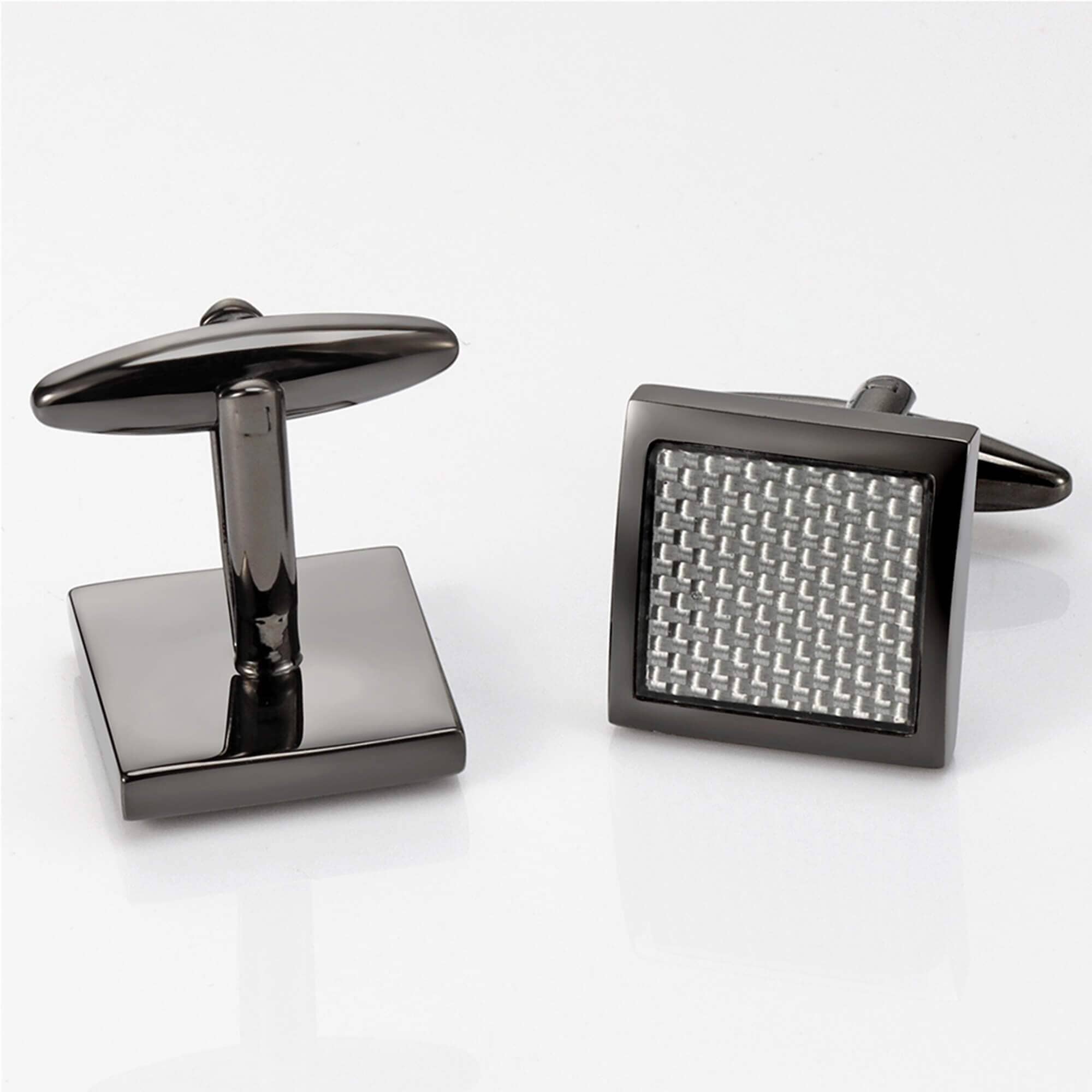 Carbon Fibre in Gunmetal Square Cufflinks Classic & Modern Cufflinks Clinks Australia 