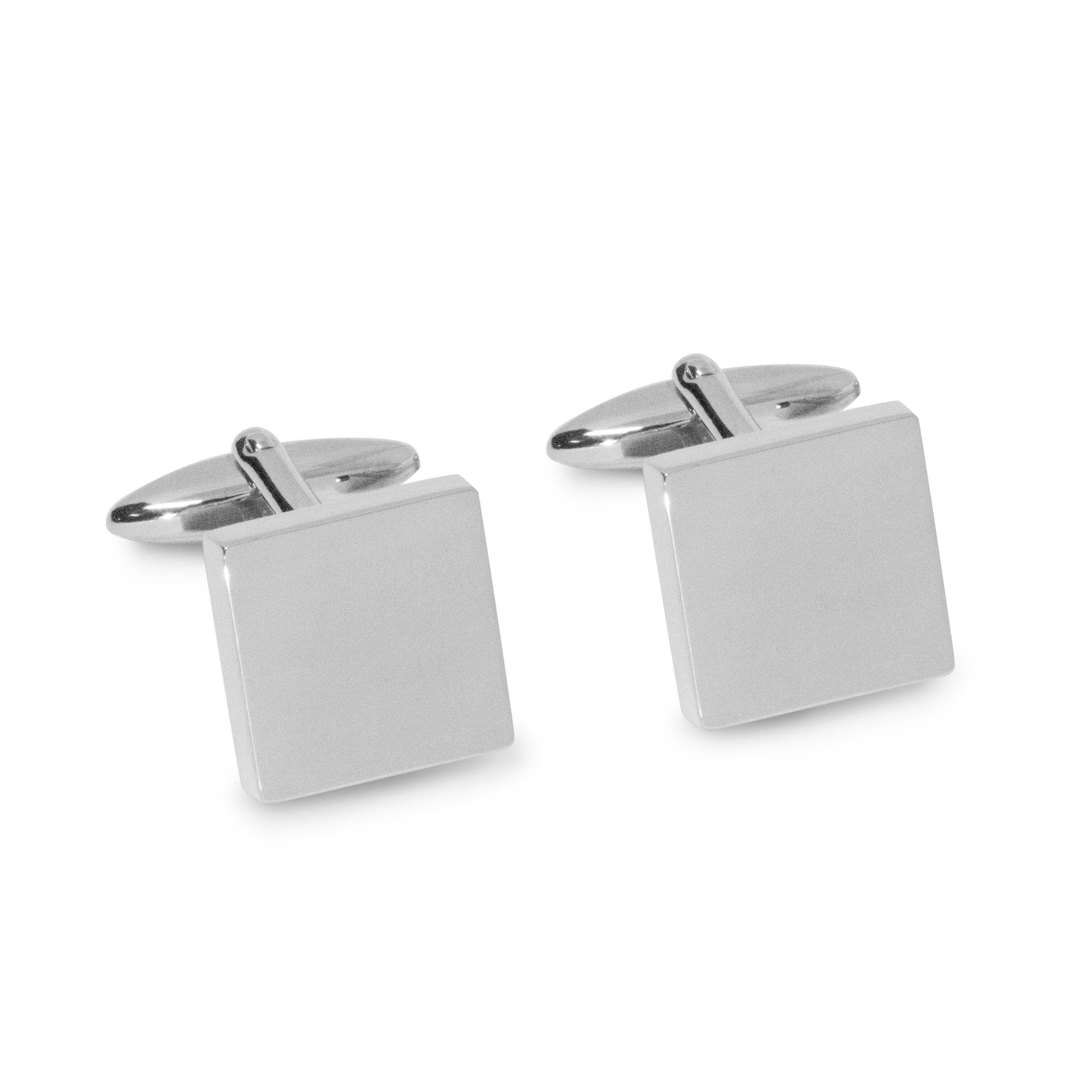 Shiny Silver Square Engravable Cufflinks Classic & Modern Cufflinks Clinks Australia 