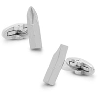 Screwdriver Bit Flat-head and Phillips Brushed Silver Cufflinks Novelty Cufflinks Clinks Australia