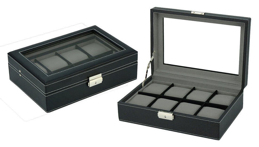 Black Leather Watch Box for 8 Watches Watch Boxes Clinks 