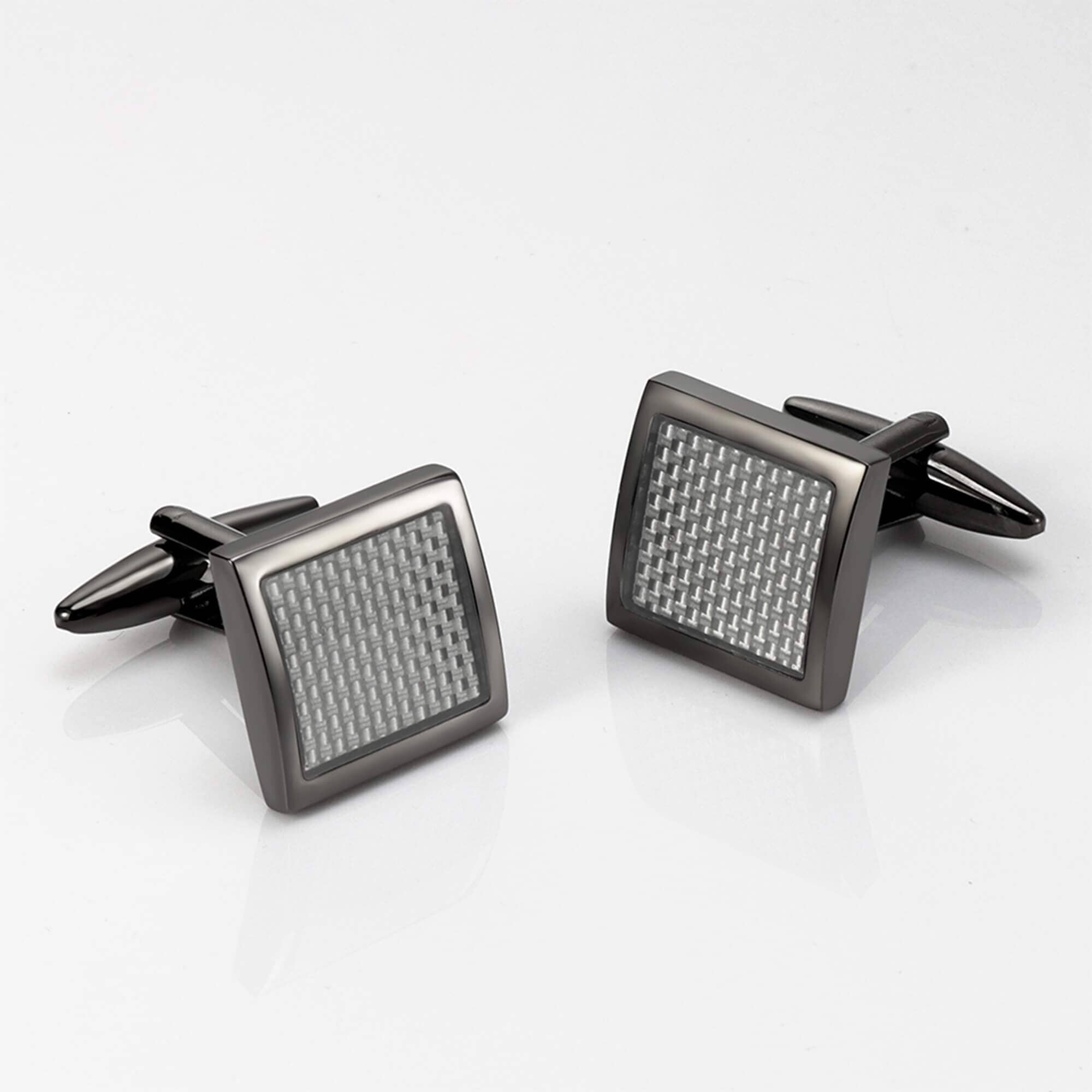Carbon Fibre in Gunmetal Square Cufflinks Classic & Modern Cufflinks Clinks Australia 