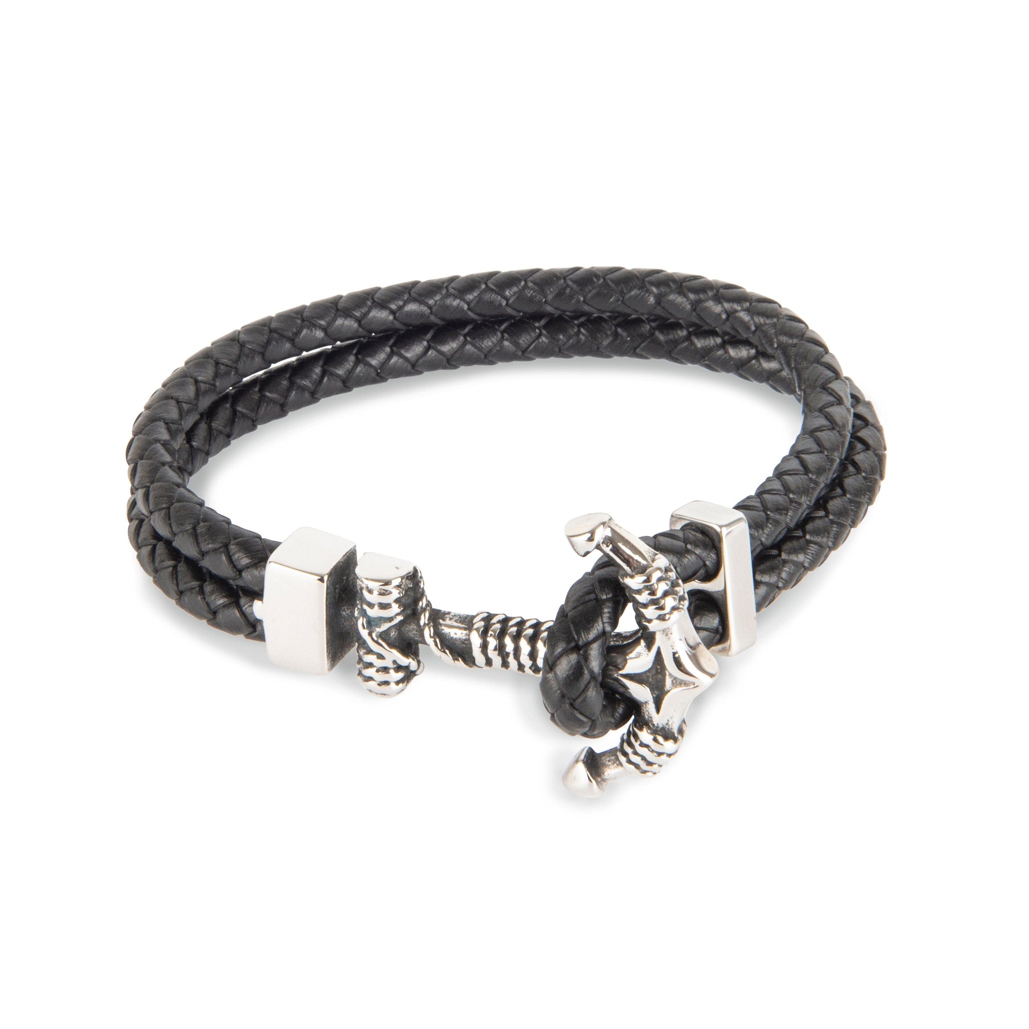 Double Black Leather Rope Anchor Bracelet Bracelet Clinks Australia 