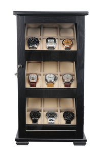 Black Wooden Watch Cabinet for 18 watches Watch Boxes Clinks