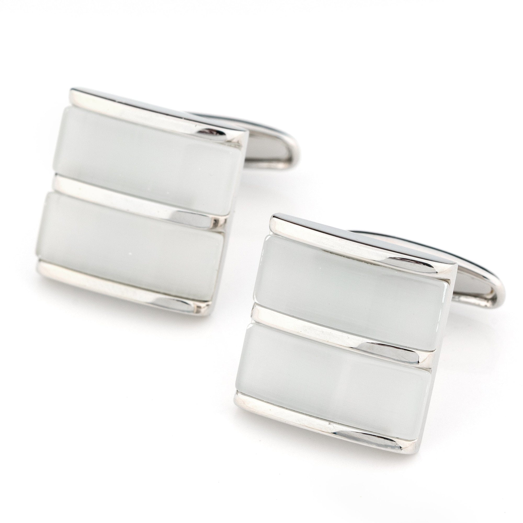 Dual White Ice Cateye Silver Cufflinks Classic & Modern Cufflinks Clinks Australia Dual White Ice Cateye Silver Cufflinks 