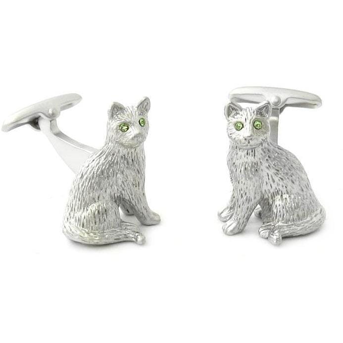 Silver cat with Crystal Eyes Cufflinks Novelty Cufflinks Clinks Australia Silver cat with Crystal Eyes Cufflinks 