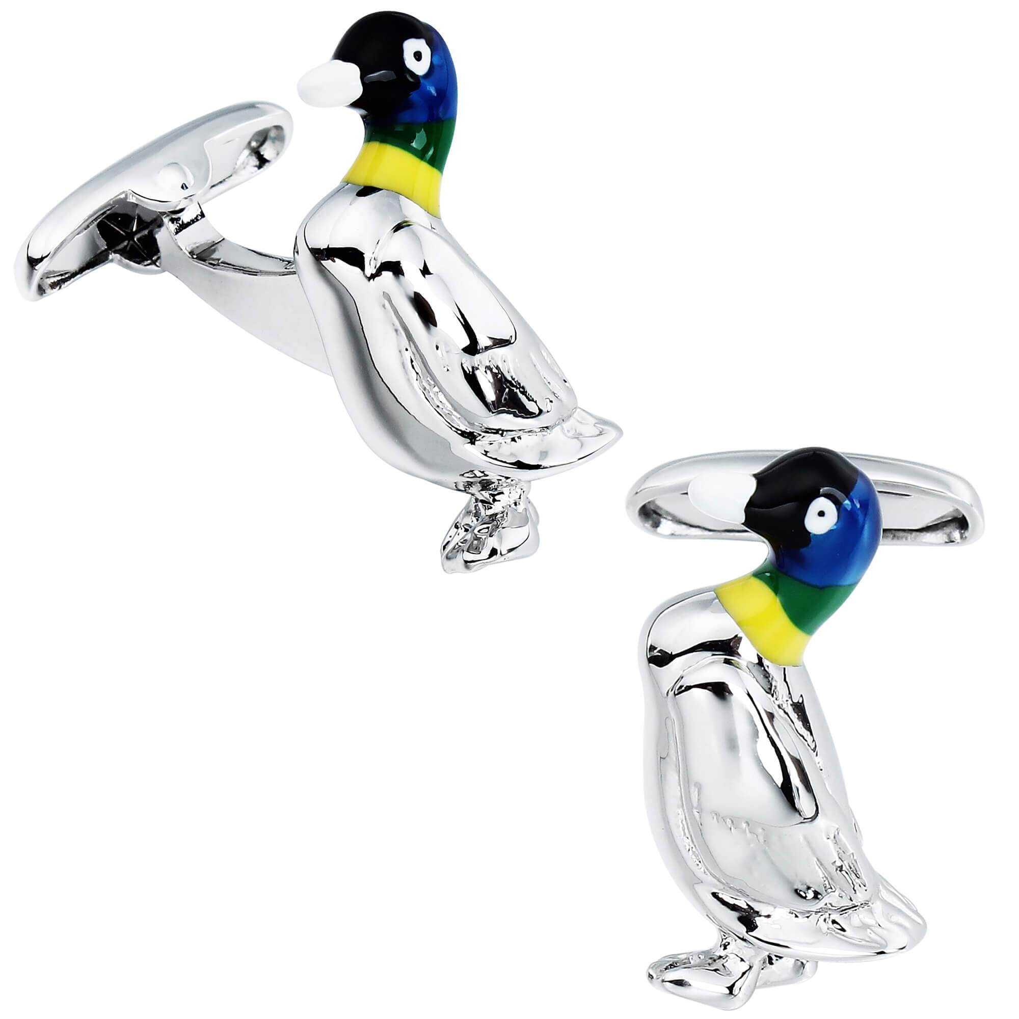 Silver Duck with Enamel Cufflinks Novelty Cufflinks Clinks Australia 