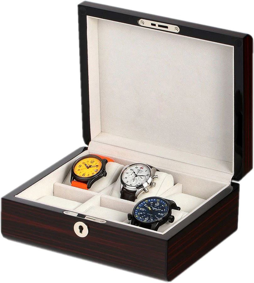 Ebony Wooden Watch Box for 6 Watches Watch Boxes Clinks 