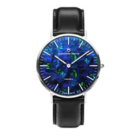 Classic Pedy Blue Swiss Opal Watch 40MM with Black Leather Strap Watches Clinks