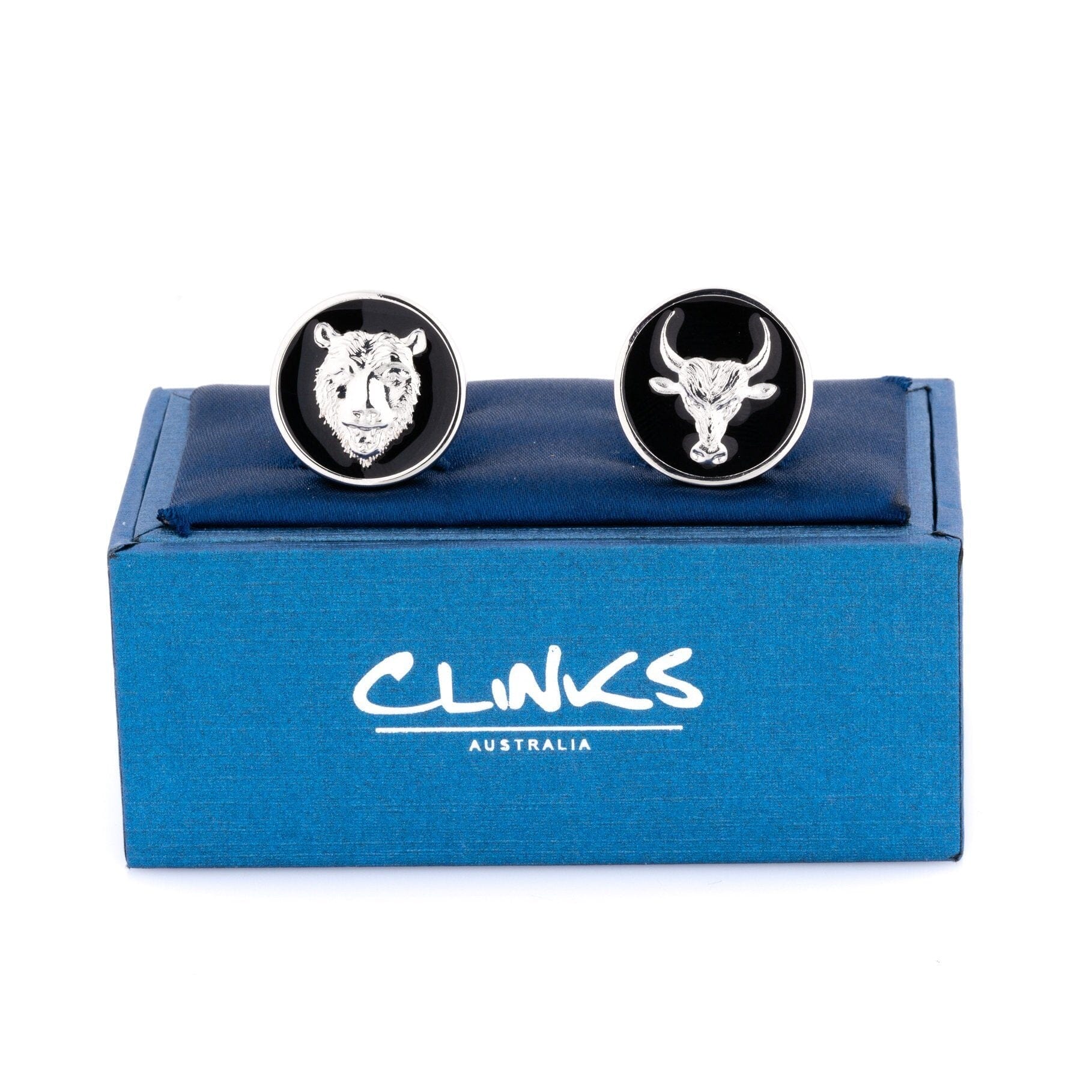Bull & Bear Black Enamel Cufflinks Novelty Cufflinks Clinks Australia 