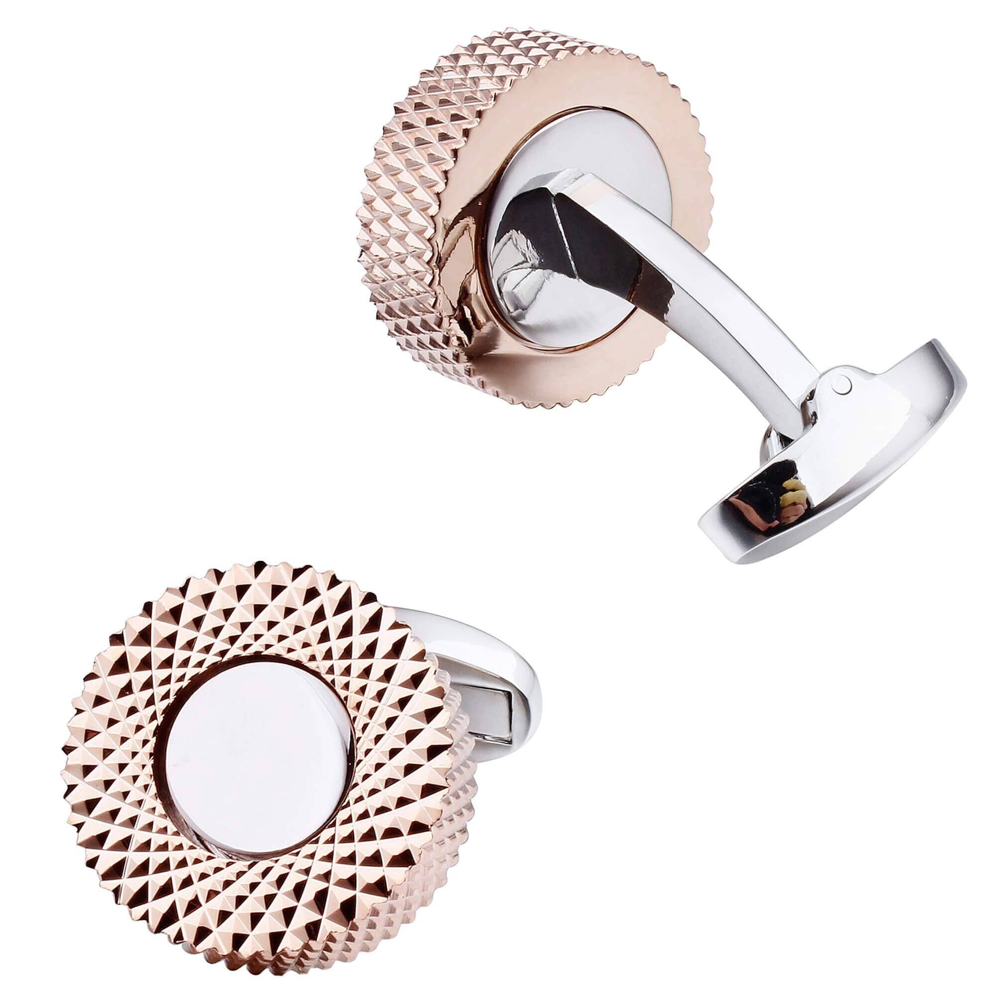 Textured Rose Gold and Silver Round Cufflinks Classic & Modern Cufflinks Clinks Australia 