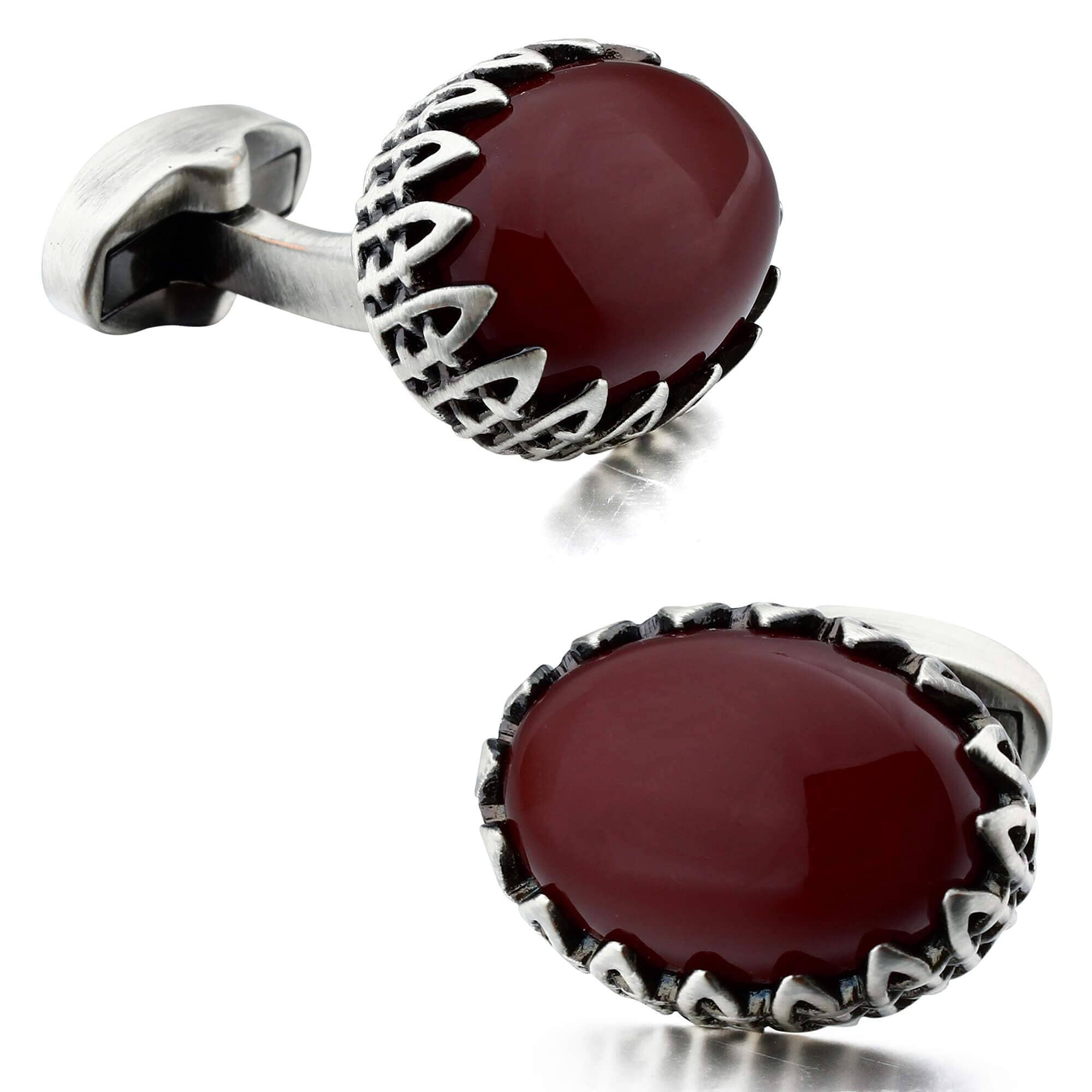 Red Agate in Antique Silver Cufflinks Classic & Modern Cufflinks Clinks Australia 