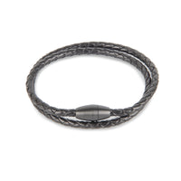 Black Braided Leather Double Wrap Bracelet Matte Black Clasp Bracelet Clinks Australia Default