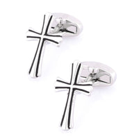 Fleurie Cross Silver & Black Enamel Cufflinks Novelty Cufflinks Clinks Australia Fleurie Cross Silver & Black Enamel Cufflinks