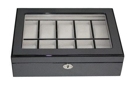 Carbon Fibre Wooden Watch Box for 10 Watches Watch Boxes Clinks 