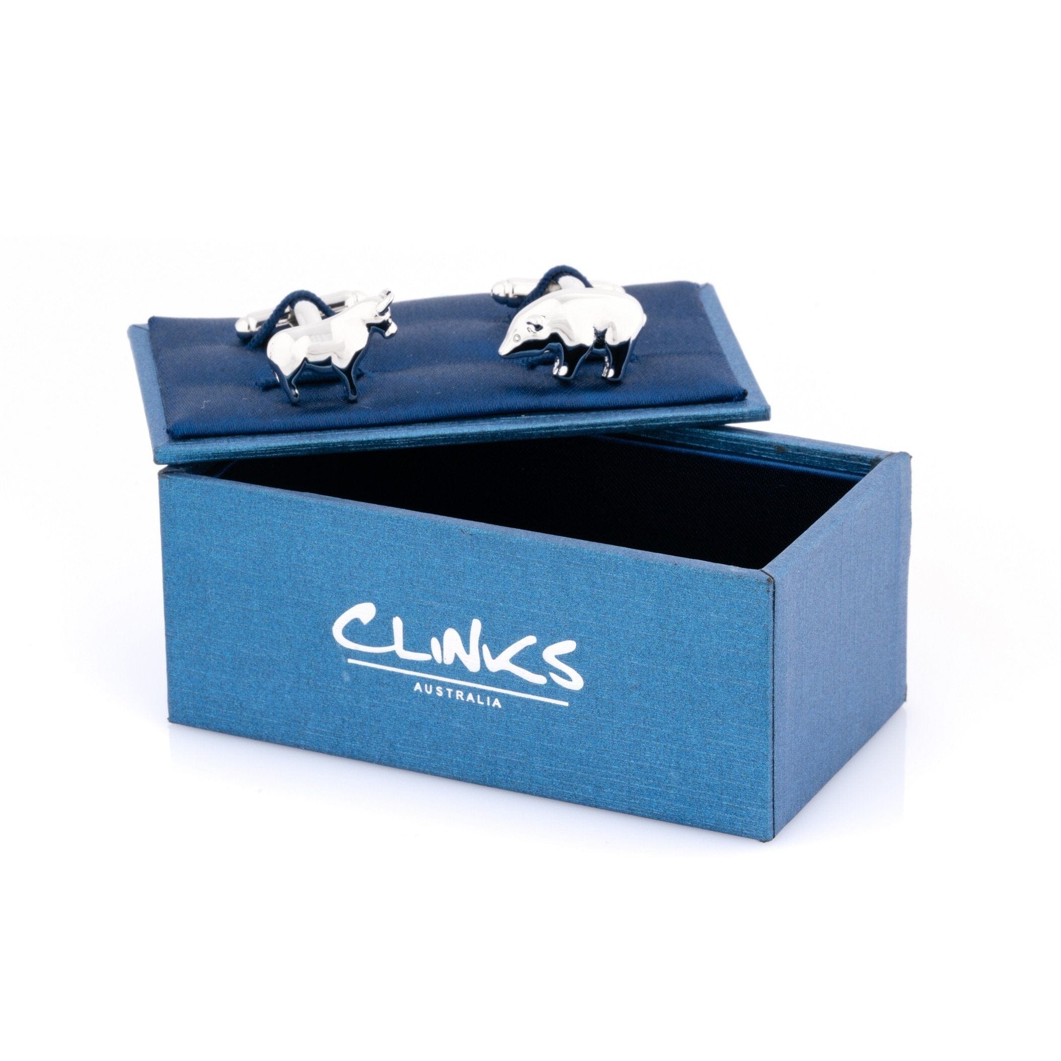Bull and Bear Silver Cufflinks Novelty Cufflinks Clinks Australia 
