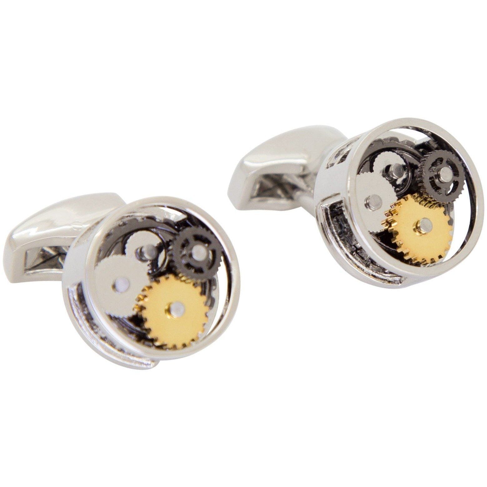 Steampunk Gear Cufflinks in Round Silver Novelty Cufflinks Clinks Australia Steampunk Gear Cufflinks in Round Silver 