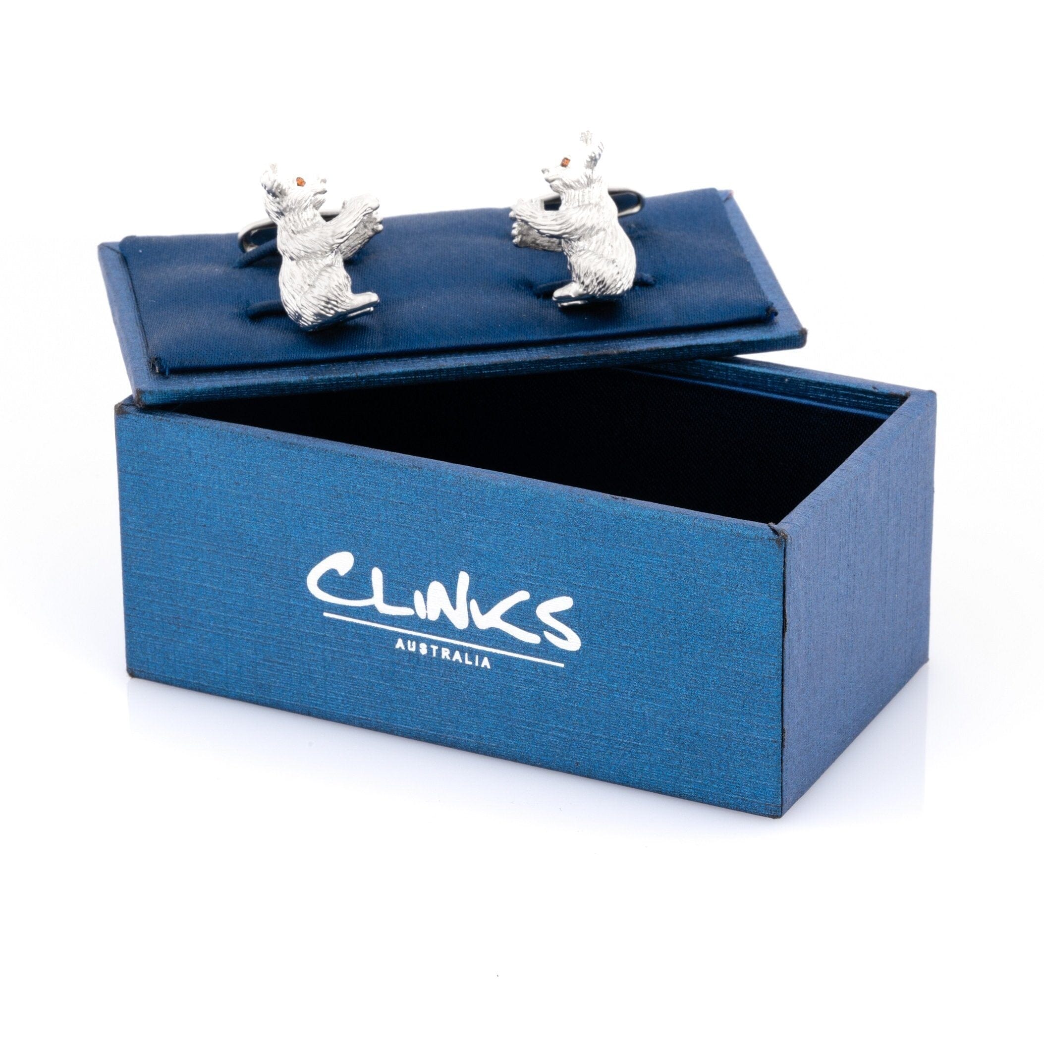 Silver Koala Cufflinks with Crystal Eyes Novelty Cufflinks Clinks Australia 