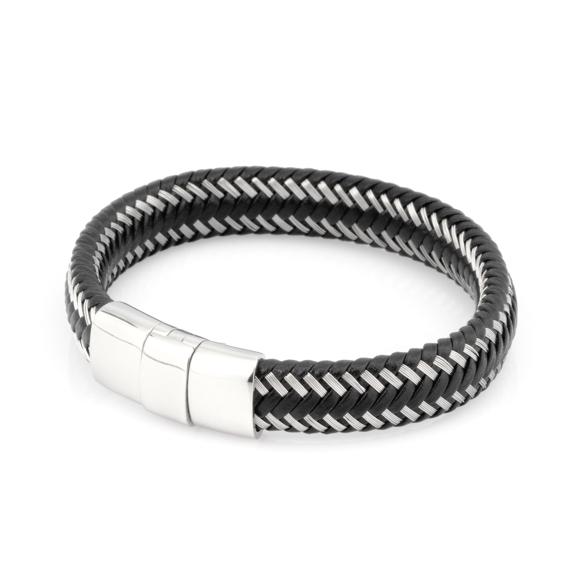 Black Leather and Silver Wire Bracelet - Silver Clasp Bracelet Clinks Australia 