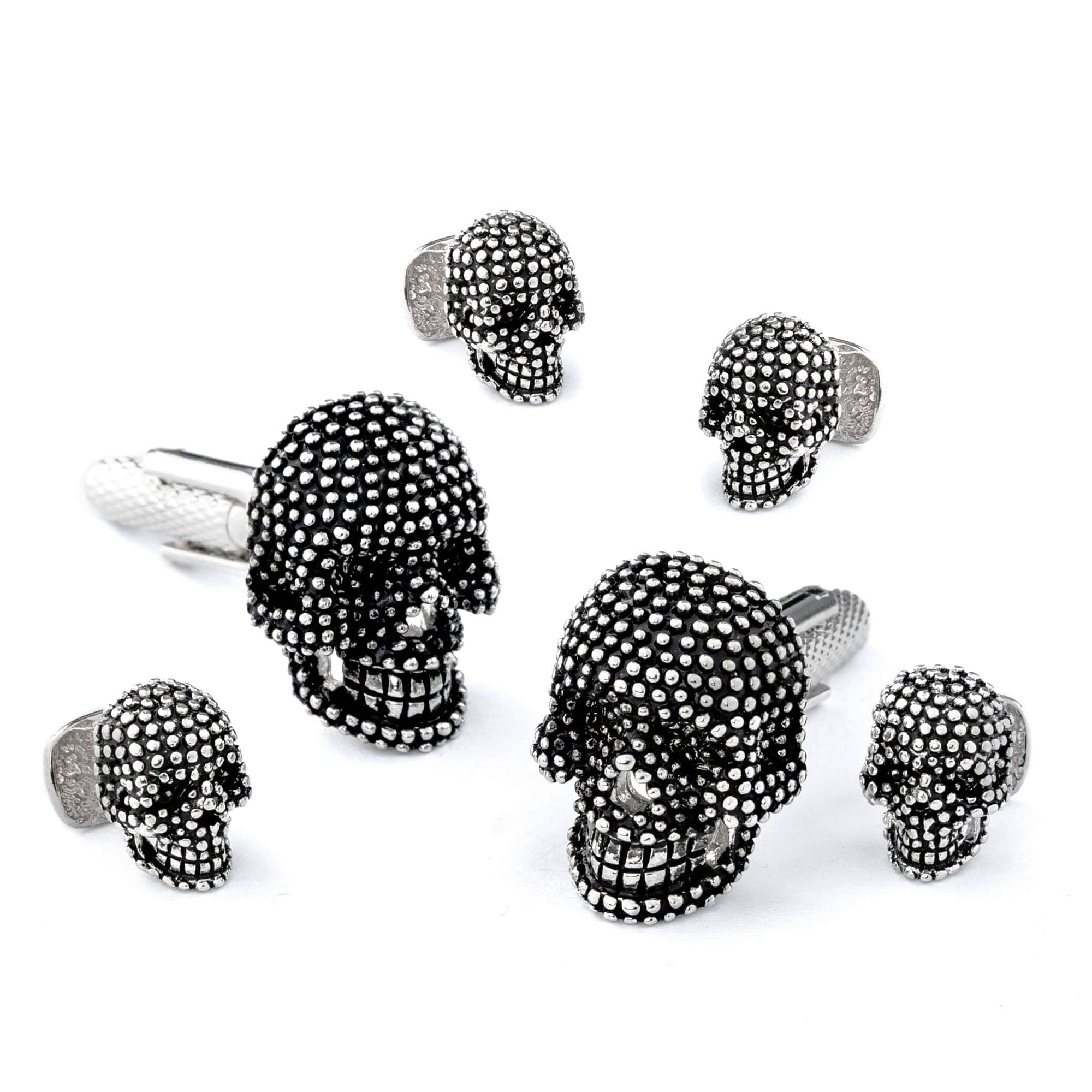 Black Dotted Silver Skull Cufflinks & Stud Set Stud Sets Clinks Australia Default 