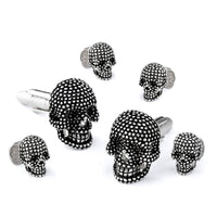 Black Dotted Silver Skull Cufflinks & Stud Set Stud Sets Clinks Australia Default