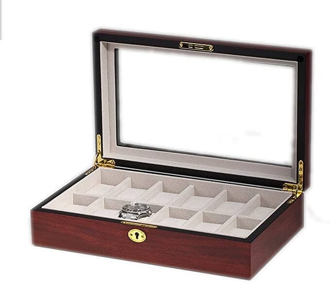 Cherry Wooden Watch Box for 12 Watches Watch Boxes Clinks 