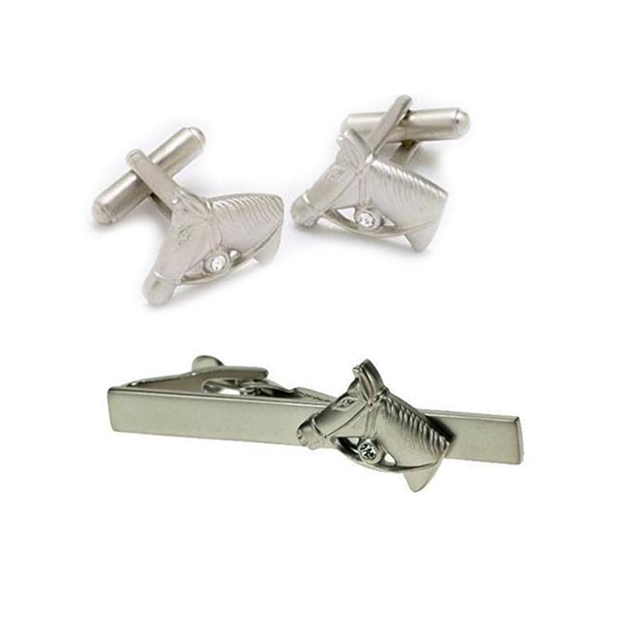 Horse Head Cufflinks & Tie Clip Set Gift Set Clinks Australia Default 