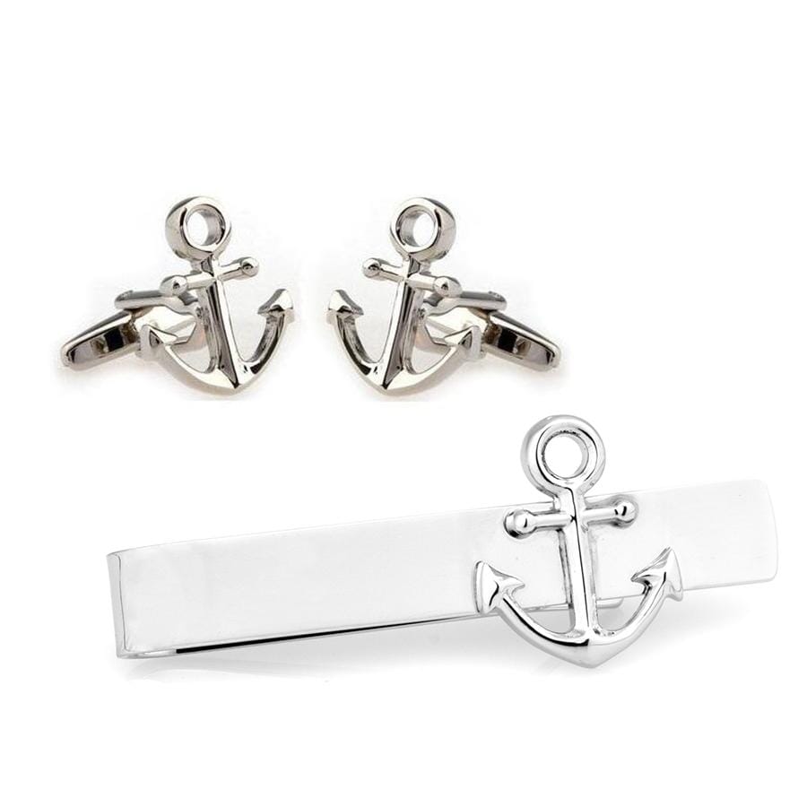 Ship Anchor Silver Cufflinks & Tie Bar Set Gift Set Cuffed.com.au Default 
