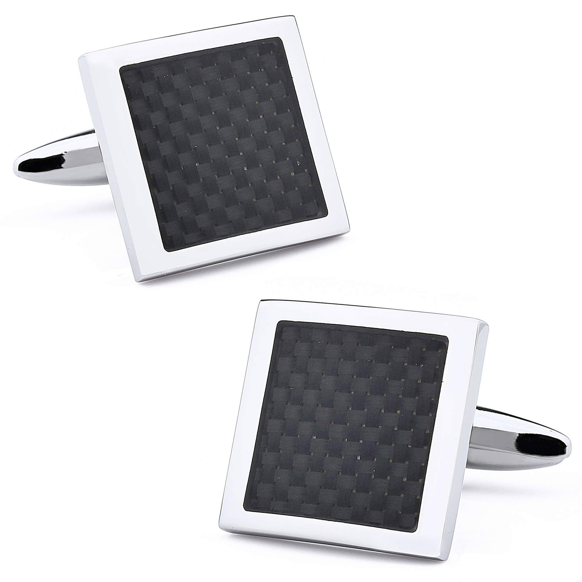 Black Carbon Fibre in Silver Square Cufflinks Classic & Modern Cufflinks Clinks Australia 