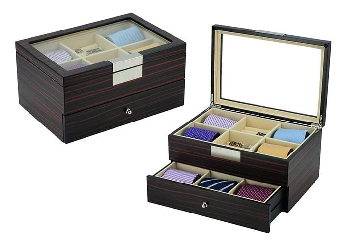 Ebony Wooden Tie Box for 12 Storage Boxes Clinks 