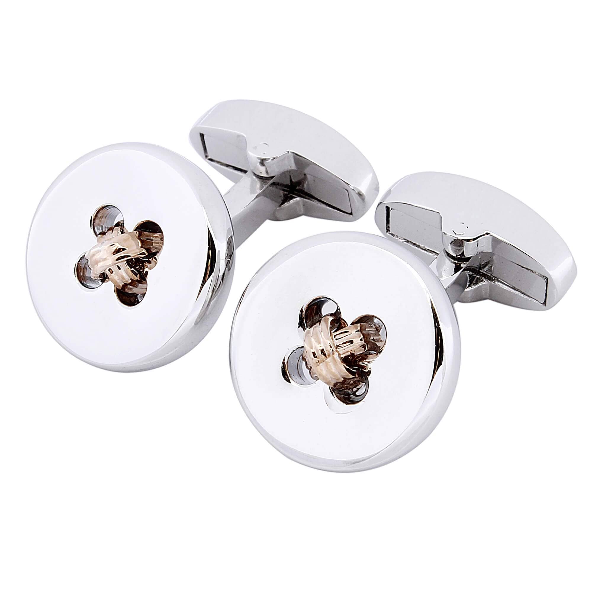 Silver Button with Rose Gold Thread Cufflinks Classic & Modern Cufflinks Clinks Australia 