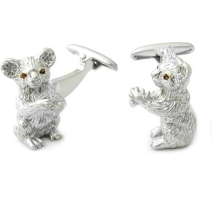 Silver Koala Cufflinks with Crystal Eyes Novelty Cufflinks Clinks Australia 