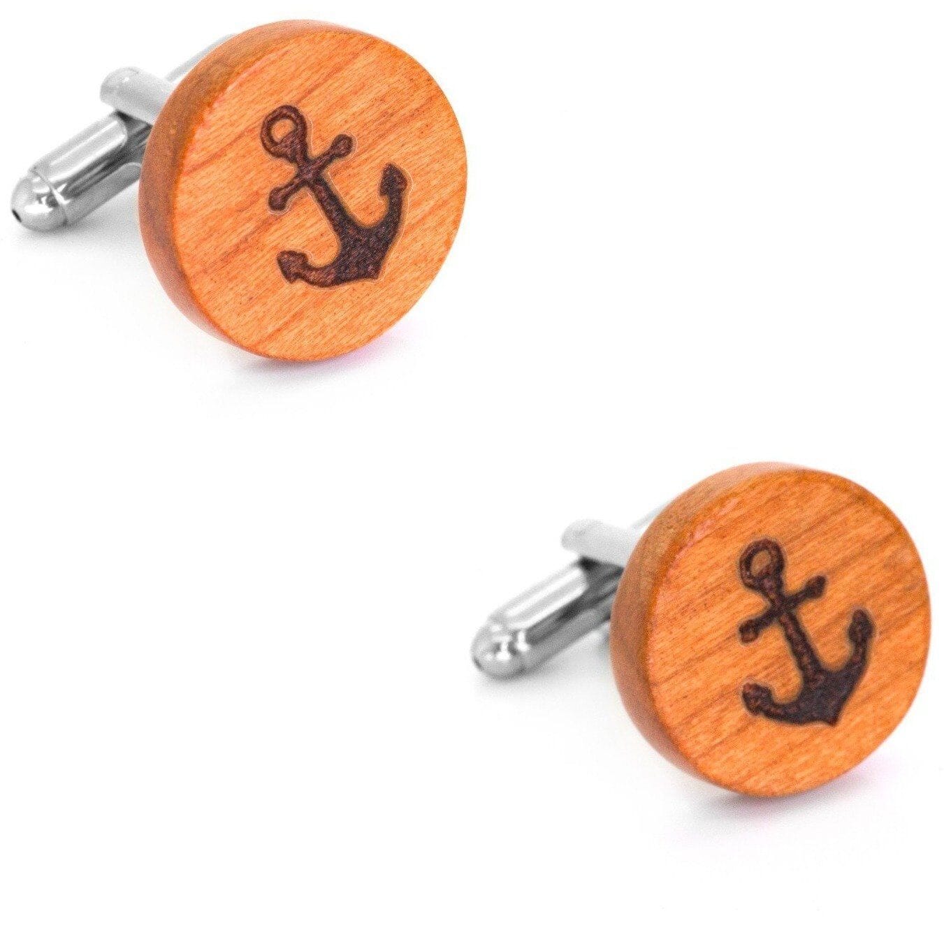 Round Wood Anchor Cufflinks Novelty Cufflinks Clinks Australia Round Wood Anchor Cufflinks 