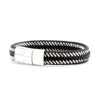 Black Leather and Silver Wire Bracelet - Silver Clasp Bracelet Clinks Australia