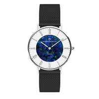 Romano Cliff Blue Swiss Opal Watch 36MM with Black Mesh Strap Watches Clinks